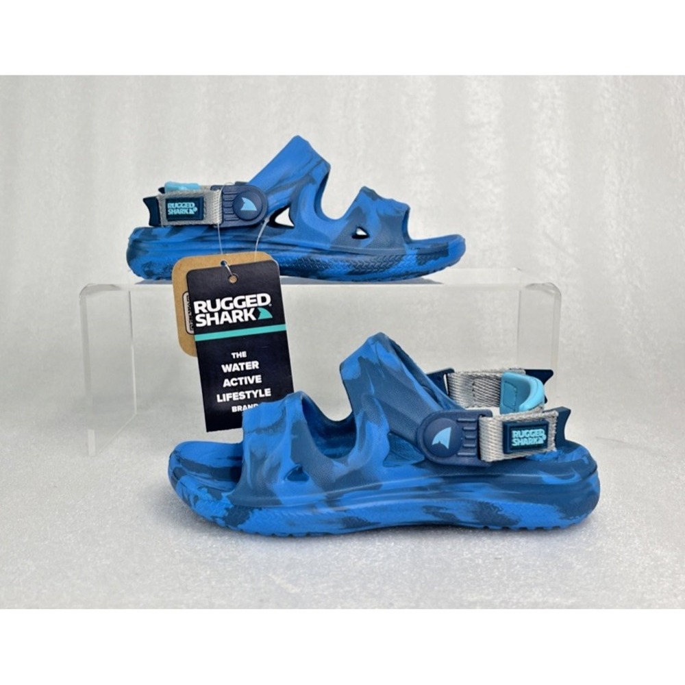 Rugged Shark Adventure Trail Blue Sandals Floatable Washable Boys Size 8 NEW